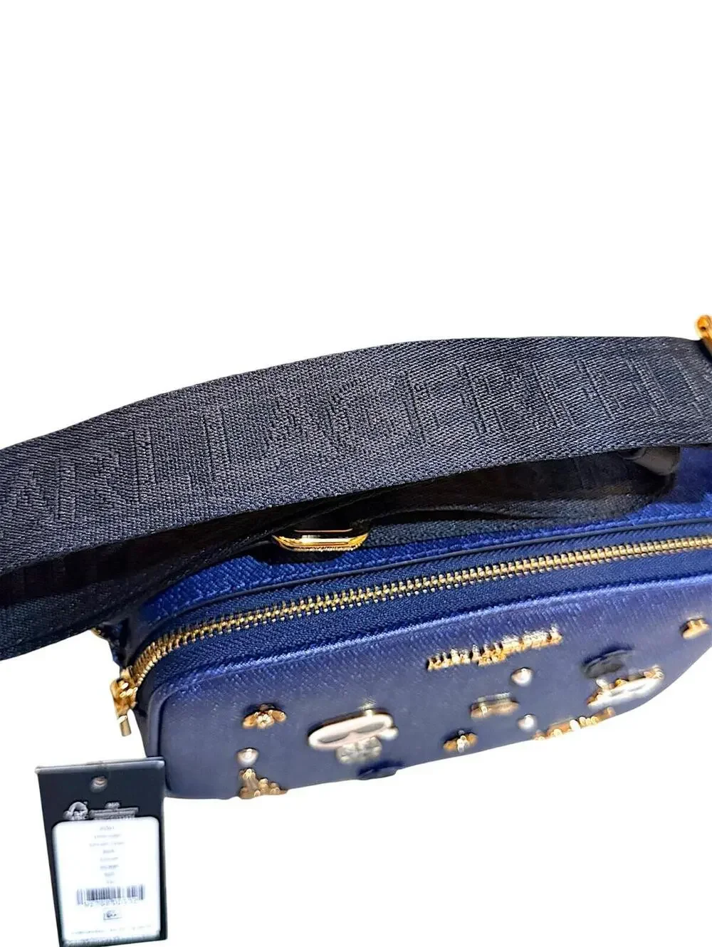 Karl Lagerfeld Denim Blue Crossbody Bag with Decorative Pins